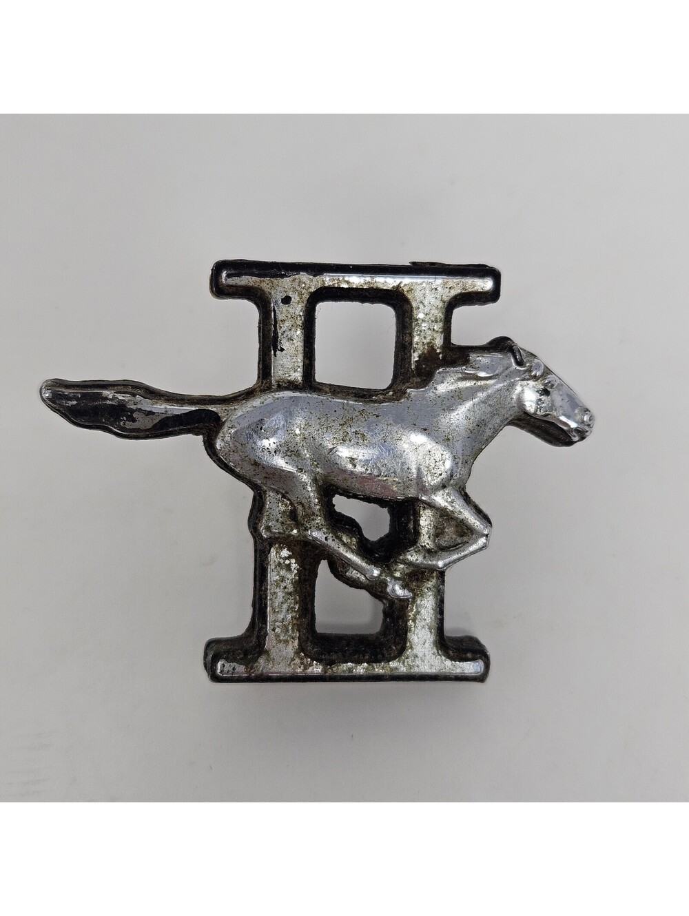 Vintage OEM Mustang II Emblem Nameplate Straight Tail Worn Weathered Collectible